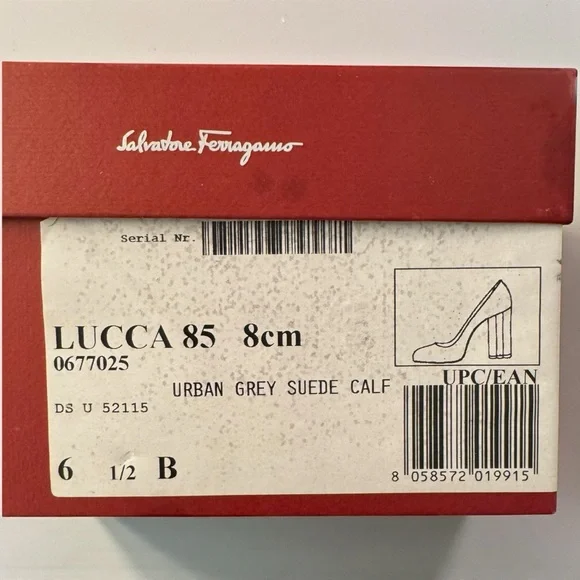 Ferragamo Lucca 85 Gray Suede Metallic Heels